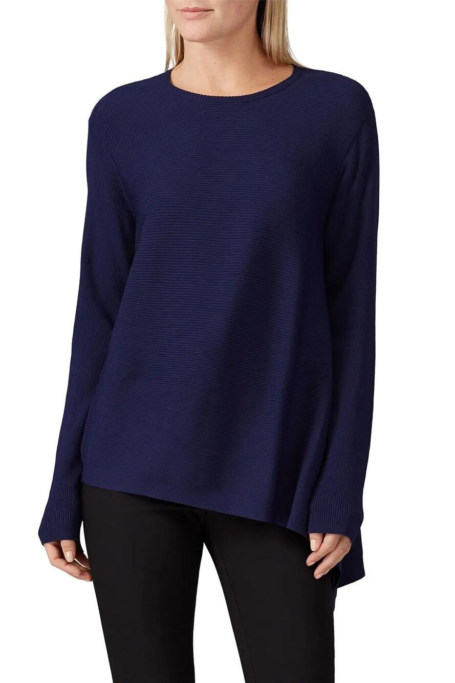 Derek Lam Collective Navy Asymmetrical Rib Knit Pullover Womens XS Long Sleeve